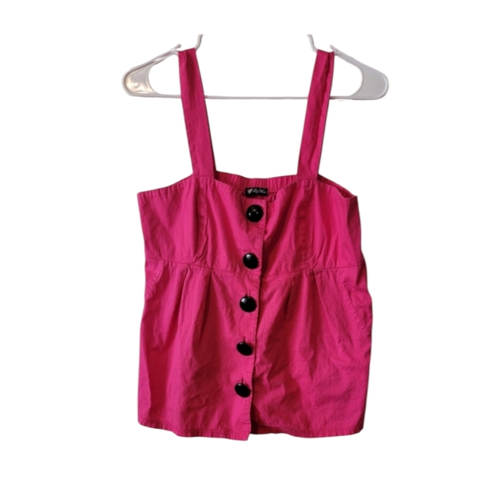 Lily White Barbiecore Pink Wooden Button-Down Sleeveless Tank Top Size Large